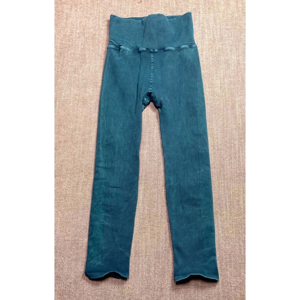 Free People Movement Good Karma Leggings Womens Medium Teal Blue Ribbed Yoga